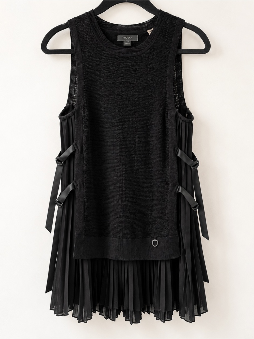 RUDSAK Black Sleeveless Knit Tank with Pleated Chiffon Hem